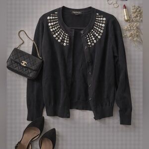 Top Knit Black Studded Cardigan Sweater Boutique Y2K Rock Glam Cropped